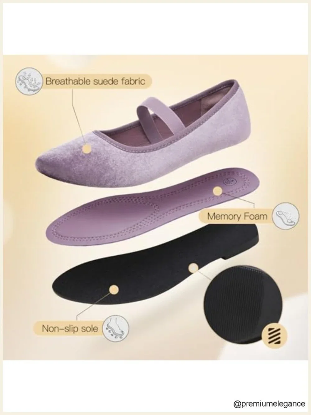 Women's Velvet Mary Jane Flats Comfortable Slip-On Ballet Flats with Elastic